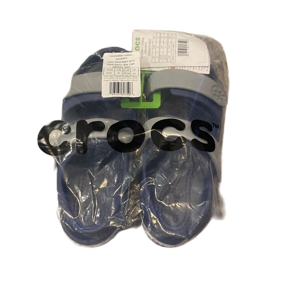 Crocs Crocband Cruiser Sandals NEW Sz 2 Navy Blue Gray Open Toe Kids Youth